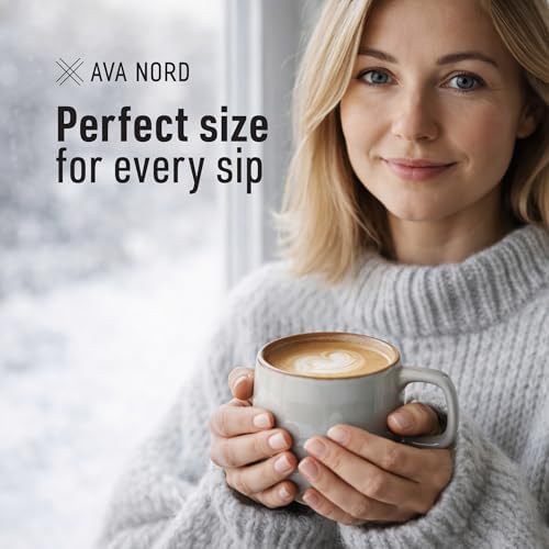 Ava Nord Stoneware Ceramic Coffee Mugs Set of 4 | 12 oz | Sage Ash