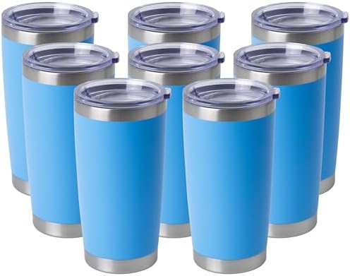 HASLE OUTFITTERS 20oz Stainless Steel Tumblers Bulk, Insulated Travel Cup with Lid, Double Wall Vacuum Coffee Mug for Cold & Hot Drinks 8 Pack, Royal Blue