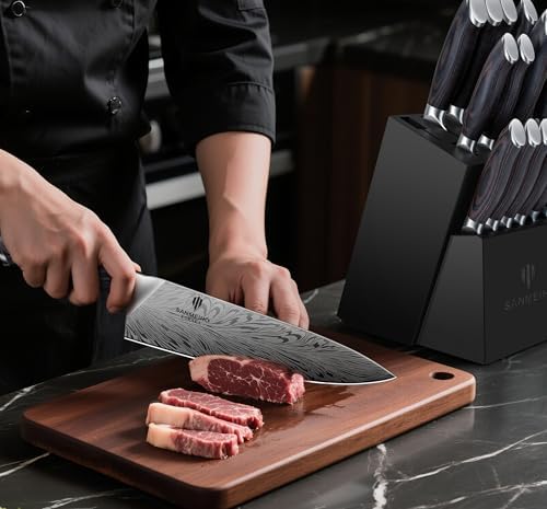 16 Pieces Knife Set, Knife Block Set in Powder Steel, Ultra Sharp