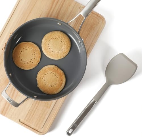 Calphalon Prime Solid Turner, Cooking Spatula, Kitchen Spatula, Stainless Steel Turner with Taupe Silicone Head High-Heat Resistant for Nonstick Cookware, Ergonomic Handle for Easy Turning