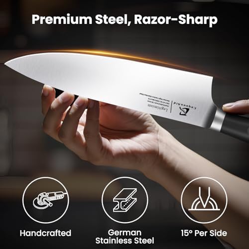 CoquusAid 15-Piece Kitchen Knife Set with Rubber Wood Block, New Upgrade