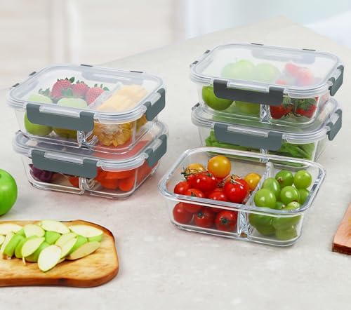 M MCIRCO 10 Pack,30 oz, 2 Compartments Glass Meal Prep Containers with Lids