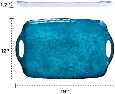 TP Melamine Serving Trays with Handles, 19" x 12", Set of 2, Retro Teal