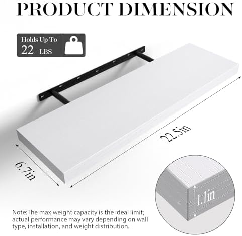 BAYKA White Floating Shelves 22.5in, Set of 2, Wall Mounted for Wall Decor