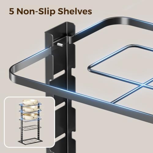 LAMU Pots and Pans Organizer Under Cabinet, 5 -Tier Dual-Pillar Design