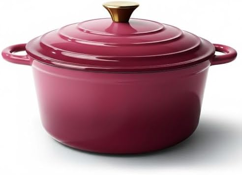 Vintage Style 6 Quart Dutch Oven Pot with Lid, Non Stick Enameled Cast Iron Dutch Oven for Bread Baking, Heavy-Duty, Oven Safe Ceramic Cookware Up to 500°F for Baking, Braising, Stews, Roasting, Rose