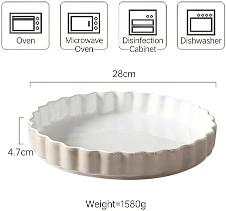 Quiche Baking Dish,Ceramic Pie Pan 11 Inch Reusable,Pizza Pan，Non-Stick Round Tart Pan with Ruffled Edge Microwave Dishwasher and Oven Safe (GREY)
