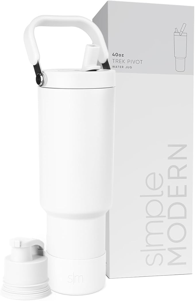Simple Modern Trek Pivot | 40oz Flip Straw Tumbler with Handle | Water Bottle & Boot | Interchangeable Straw & Chug Lids | Insulated Stainless Steel Jug | Gym Sports Outdoors | Winter White