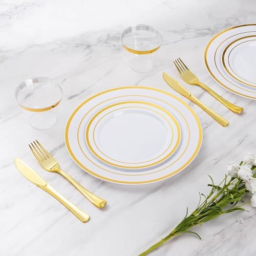 Goodluck 420 Pieces Gold Disposable Plates for 70 Guests