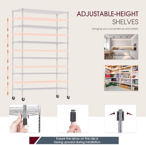 BestOffice | 6-Tier Wire Shelf with Wheels | 48" x 18" x 77" | Chrome