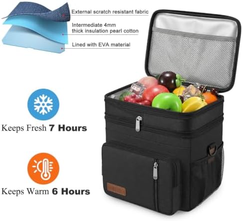 MIYCOO Lunch Bag for Men & Women, Expandable Double Deck Lunch Box, 15L