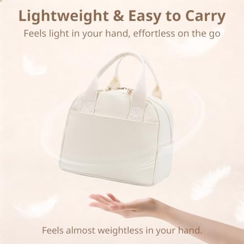 LOVELYWIND Lunch Box for Women, Insulated Lunch Bag, White Textured Tote
