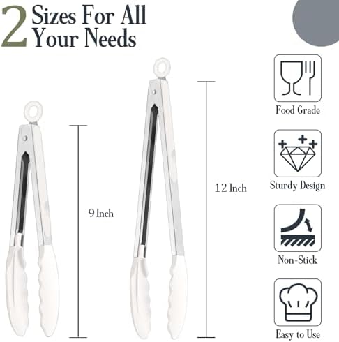 TeamFar Kitchen Tongs, 9"&12" Stainless Steel Heat Resistant Cooking Tongs