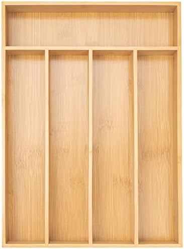 Besilord Silverware Organizer Kitchen Drawer Organizer Utensil Organizer Bamboo Silverware Holder Cutlery Organizer in Drawer Flatware Organizer Tray(5 slots, Natural