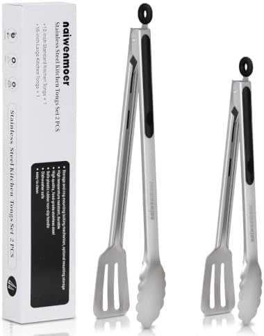 Grill Tongs,Metal Tongs,16 & 12 Inch Heavy Duty Extra Long Stainless Steel Locking Kitchen Tongs,Integrated Tongs‑Spatula Design，Perfect for Cooking, Grilling, Barbecue/BBQ, Buffet, Set of 2