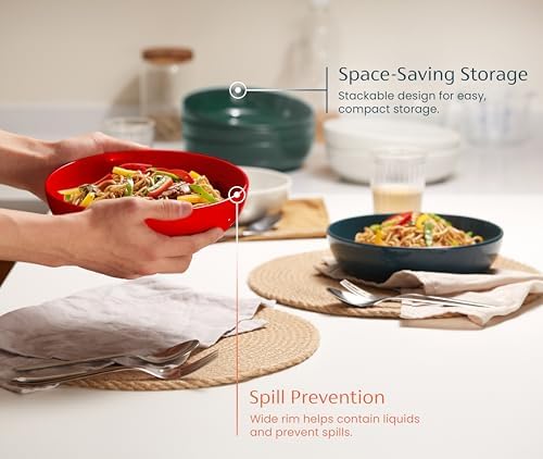 KooK Pasta Bowls, For Soups & Salads, Set of 4, 40 oz, Hunter Green