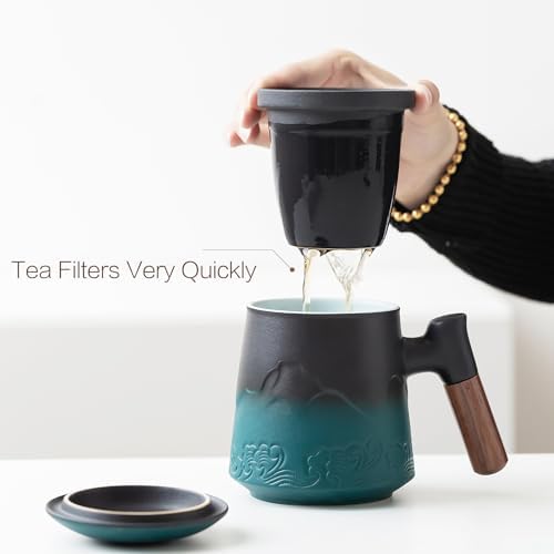 ZENS Tea Mug with Infuser and Lid for Loose Leaf Tea Steeper, 15oz Green