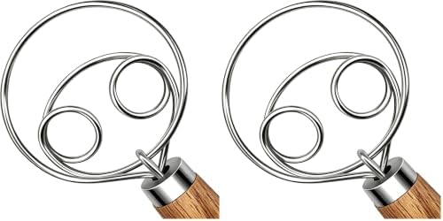 TEEVEA Danish Dough Whisk Stainless Steel Wooden Handle for Sourdough Bread (Pack of 2)