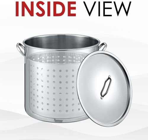 CONCORD 53 QT Stainless Steel Stock Pot w/Basket. Heavy Kettle. Cookware for Boiling