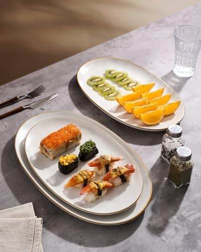 famiware Serving Platters Set of 3 Sizes - Oval, Vanilla White
