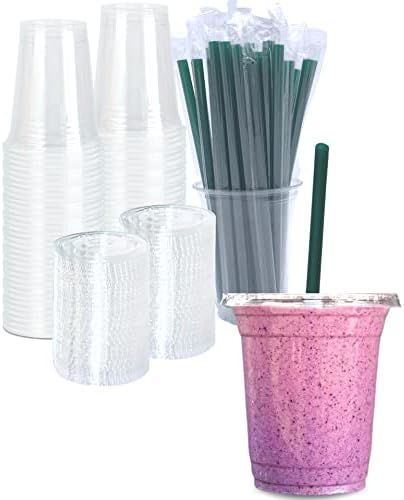 Cappatua 12 oz Clear Plastic Cups with Lids and STRAWS, Disposable Drinking Cups for Cold Drinks, Iced Coffee, Milkshakes, Smoothies, 25 Sets