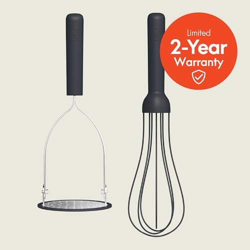 bella 2 Piece Fold Flat, Non-toxic, Masher and Whisk, Slate