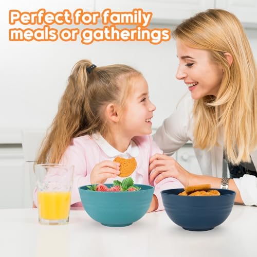 Unbreakable Cereal Bowls Set of 8, 26 Oz Wheat Straw Bowl Sets, Microwave & Dishwasher Safe Bowls for Kitchen, Reusable Plastic Bowl for Soup, Salad, Rice, Snack, BPA Free, Multicolor