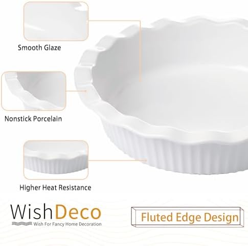 WishDeco Pie Pan for Baking Set of 2, Ceramic Baking Pan 9 Inch