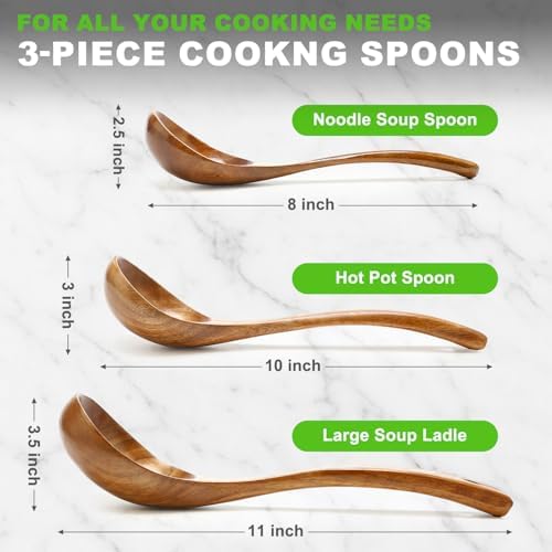 3Pcs Wooden Ladles Serving Spoon Non Toxic Soup Ladle Wood Cooking Spoons
