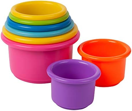 The First Years Stack & Count Stacking Cups - Colorful Baby Stacking Water Toys Set - Stackable Cups for Learning - Baby Bath Toys - Toddler Water Table Toys - 8 Count