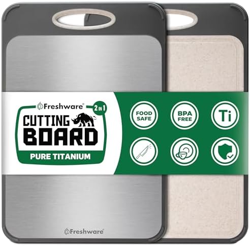 Freshware Titanium Cutting Board for Kitchen, Double Sided and Non Slip Cutting Boards, Pure Titanium/PP, Chopping Board with Juice Grooves, Dishwasher Safe, Large 15.75" by 10.6"