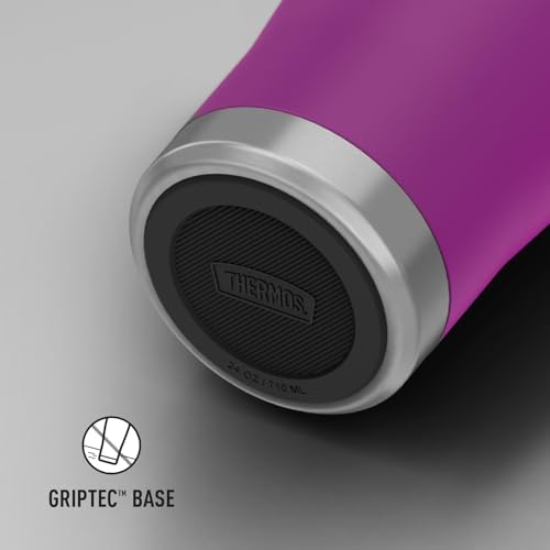 THERMOS Icon Series 24oz Stainless Steel Tumbler with Slide Lock Lid, Leakproof, Fits Cupholder, Dishwasher Safe, Griptec™ Non‑Slip Base, Keeps Drinks Hot 6 Hrs/Cold 22 Hrs, Plum