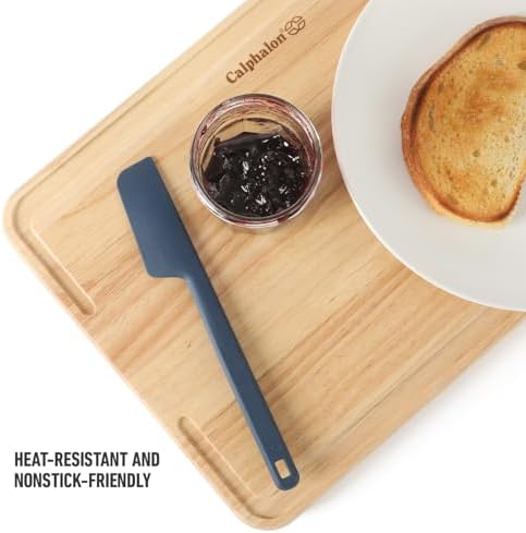 Calphalon Prime Silicone Jar Scraper, Flexible Jar Spatula, Slim Long Skinny Scraper for Jars, Bottles & Blenders, Ergonomic Handle for Easy Food Removal,Heat-Resistant, Navy Blue