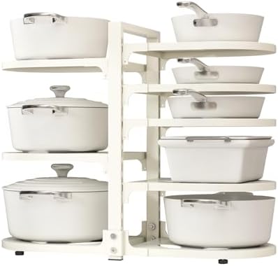 Adjustable Heavy Duty Pots and Pans Organizer Under Cabinet, 8-Tier Pot and Pan Organizers Inside Cabinet, Kitchen Cabinet Organizers and Storage, White