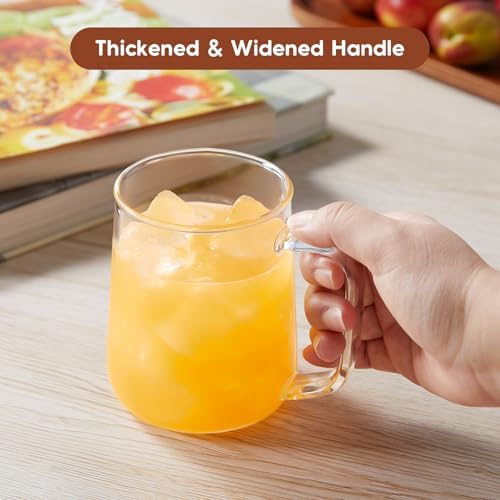 Glass Coffee Mugs, 18 oz Glass Coffee Cups Set of 2, Clear Borosilicate Glass Mugs with Handles for Cappuccino, Tea, Latte, Hot/Cold Beverages, Wine, Americano