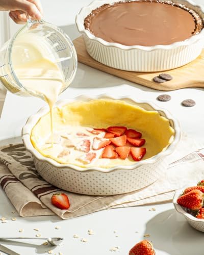 getstar Ceramic Deep Pie Pan Set of 2, 9 inch Pie Dish for Baking, Non-Stick, Oven & Dishwasher Safe, Farmhouse Decor Quiche Baking Dish, Pie Plate, Deep Dish Pie Pan