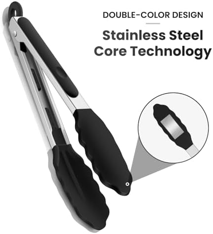 9-Inch Kitchen Tongs for Cooking with Silicone Tip,Black