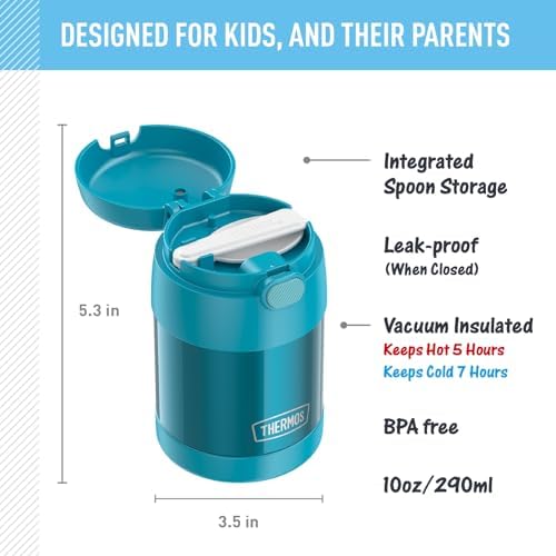 THERMOS FUNTAINER Kids Food Jar with Spoon, 10oz, Teal