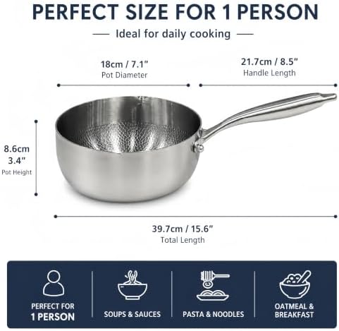 Titanium Saucepan with Lid, No Coating Non-Stick Titanium Pot（1.5 QT)