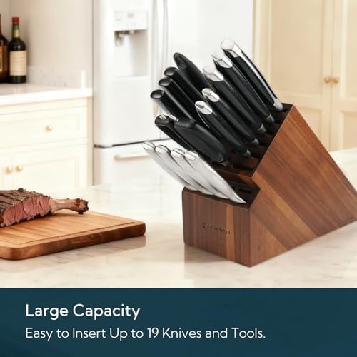 KITCHENDAO 20 Slot Acacia Wood Knife Block without Knives, Universal Knife Holder for Kitchen, Holding Multiple Types of Knives, Countertop Butcher Block Knife Stand for Easy Kitchen Storage