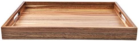 Acacia Wood Serving Tray with Handles (17 Inches) – Decorative Serving Trays Platter for Breakfast in Bed, Lunch, Dinner, Appetizers, Patio, Ottoman, Coffee Table, BBQ, Party –Great for Lap &Couch