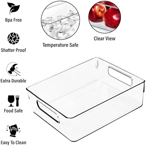 Clear Plastic Storage Bins, Home Bathroom Laundry Room Freezer Refrigerator Pantry Organizers and Storage Containers Fridge Organizer Bins Kitchen Organization Cabinet Medicine Bin for organizing