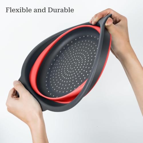 Red Collapsible Colander Set - 3 Pack Kitchen Silicone Strainers
