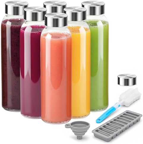 Zukro 18 oz Clear Glass Juice Bottles with Stainless Steel Lids Leak Proof