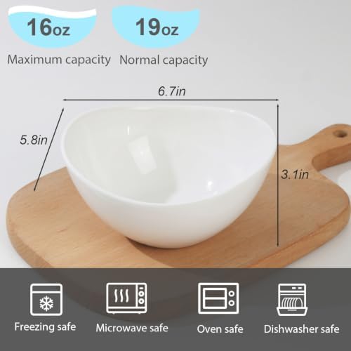 Samsle 19 Ounces Ceramic Serving Bowls, Sturdy Porcelain White Oval Salad Bowls, Stackable Food Server Fruit Display Dishes for Party Dinner, Microwave and Dishwasher Safe, Set of 6