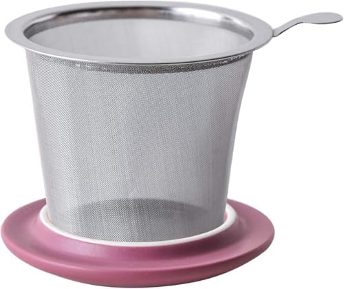 Yundu 12 OZ Matte Purple Ceramics Teacup with Infuser and Lid, Mug with Lid for Steeping - Stainless Steel Infuser for Loose Leaf Tea, Home Office Gift for Tea Lovers