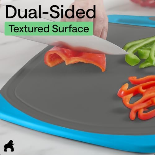 GORILLA GRIP BPA-Free Reversible Kitchen Cutting Board, Set of 3, Gray Aqua