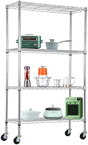 BestOffice | 4-Tier Wire Shelf with Wheels | 36" x 14" x 62" | Chrome