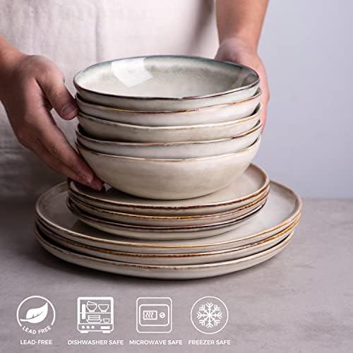 AmorArc Ceramic Cereal Bowls Set of 6, 24 oz Handmade Stoneware Bowls Set for Cereal Soup Salad, Stylish Kitchen bowls for Meal, Dishwasher & Microwave Safe, Reactive Glaze-Cappuccino