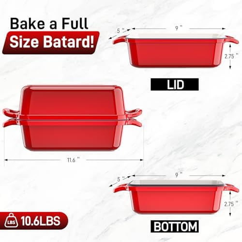Enameled Cast Iron Dutch Oven for Sourdough Bread Baking-Red